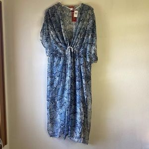 Carlos by Carlos Santana Blue Snake Print Maxi Kimono Sheer Beach Cover Up NWT